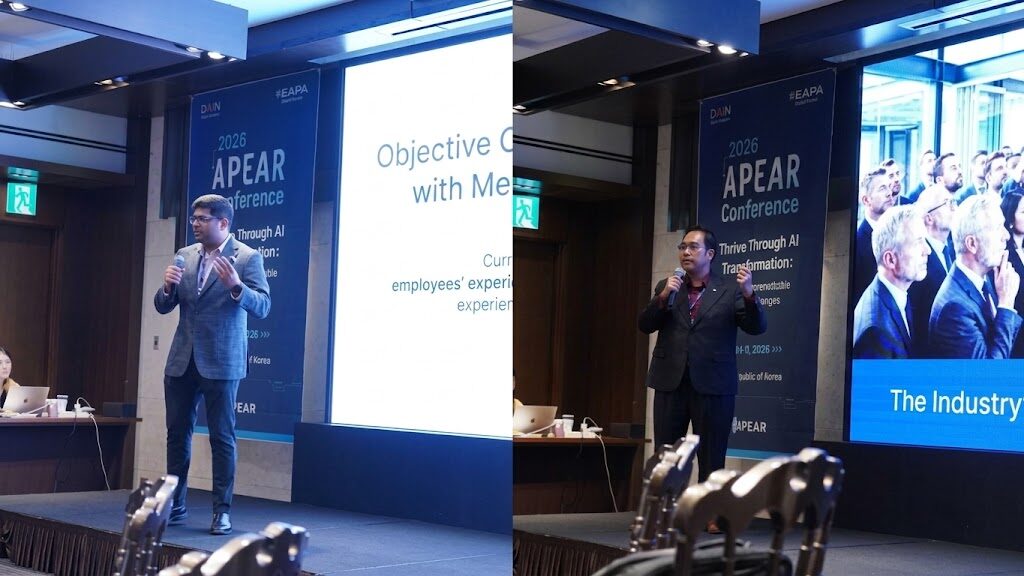 Leon CK Leong and Gangeshwar Krishnamurthy speaking on AI innovations for EAP at the 2026 APEAR Conference in Seoul