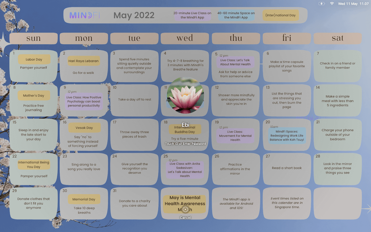May 2022 Calendar Mental Health