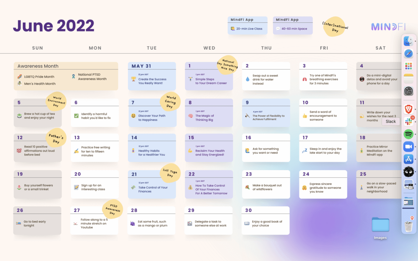 June 2022 Desktop Wallpaper Mental Health Calendar
